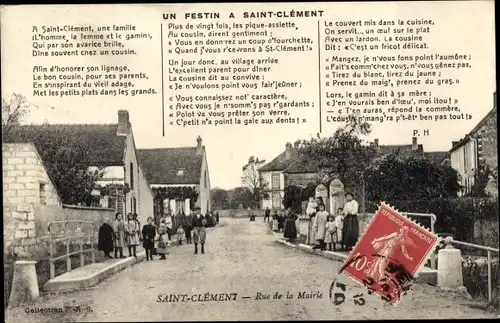 Ak Saint Clement Yonne, Rue de la Mairie, Gedicht Un Festin a Saint Clement