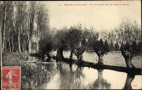 Ak Seignelay Yonne, Vue champetre sur les bords du Serein