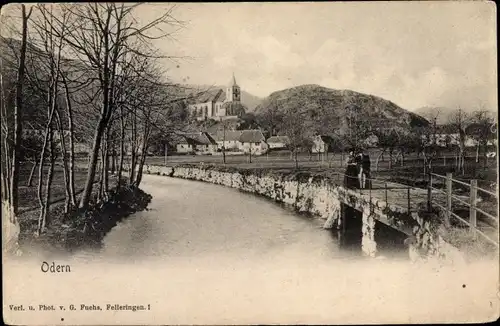 Ak Oderen Odern Elsass Haut Rhin, Flusspartie, Brücke