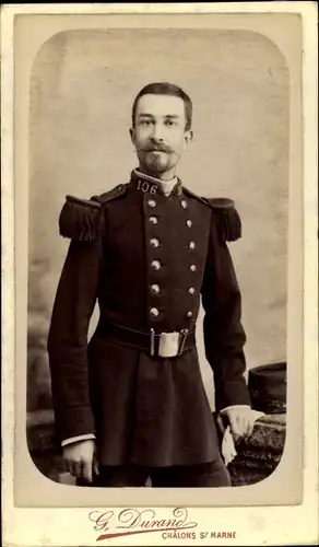 CdV Französischer Soldat, Dritte Republik, Uniform, Standportrait, Regt. Nr. 106, Epaulette