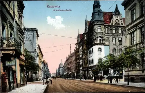 Ak Katowice Kattowitz Oberschlesien, Grundmannstraße