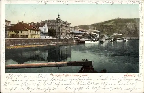 Ak Ústí nad Labem Aussig Elbe Stadt, Dampfschifflandungsplatz