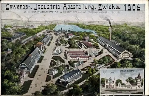 Ak Zwickau in Sachsen, Gewerbe- & Industrieausstellung 1906, Totalansicht, Haupteingang, Karte 6