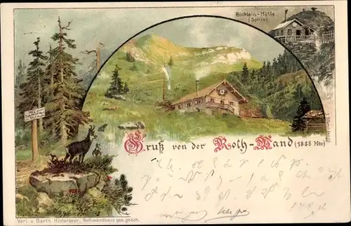 Litho Schliersee im Kreis Miesbach Oberbayern, Rotwand, Böckleinhütte, Bayerische Voralpen, Gämse