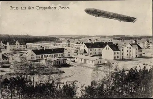 Ak Zossen in Brandenburg, Truppenlager, Luftschiff, Zeppelin, Truppenübungsplatz