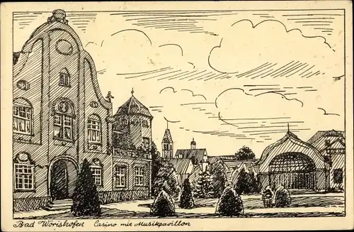 Künstler Ak Bad Wörishofen im Unterallgäu, Kurhotel Sproll, Casino, Musikpavillon