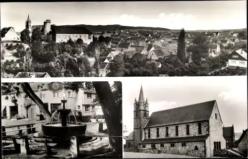 Ak Külsheim in Baden, Panorama, Kirche, Brunnen