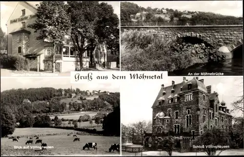 Ak Möhnesee Möhnetal, Gasthof Pension Schnettler, Schloß Völlinghausen