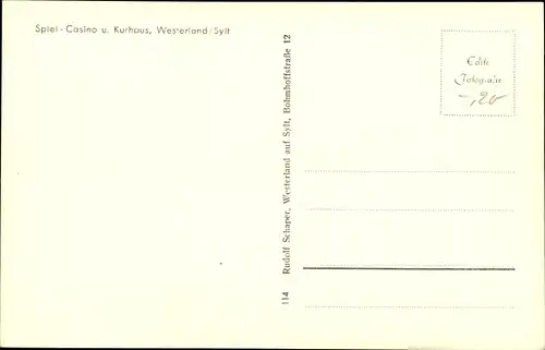 Ak Westerland auf Sylt, Spiel - Casino u. Kurhaus