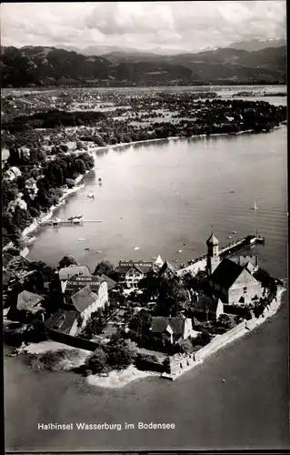 Ak Wasserburg am Bodensee Schwaben, Fliegeraufnahme der Halbinsel