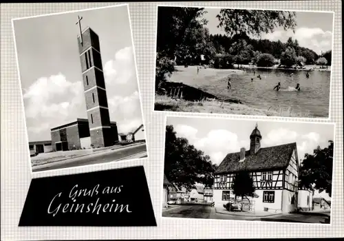 Ak Geinsheim Trebur am Rhein Hessen, Kirche, Rathaus, Strandbad