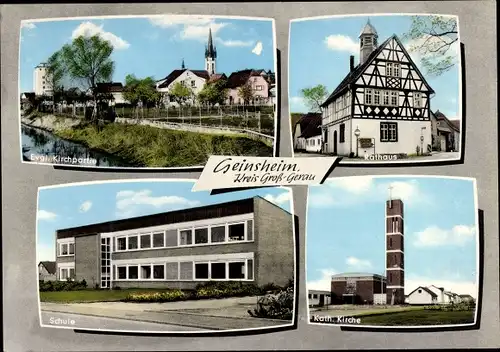 Ak Geinsheim Trebur am Rhein Hessen, Kirche, Rathaus, Schule