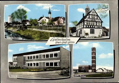 Ak Geinsheim Trebur am Rhein Hessen, Rathaus, Kirche, Schule