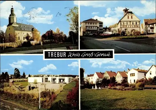 Ak Trebur am Rhein Hessen, Kirche, Häuserkette