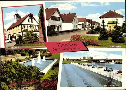 Ak Trebur am Rhein Hessen, Rathaus, Schwimmbad, Grünanlage, Waldstraße