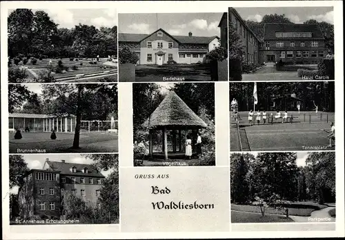 Ak Bad Waldliesborn Lippstadt in Westfalen, Badehaus, Brunnenhaus, St. Annahaus, Tennis-u. Golfplatz