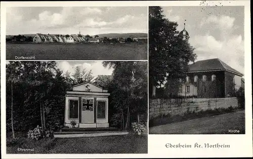 Ak Edesheim Northeim in Niedersachsen, Dorfansicht, Kirche, Ehrenmal