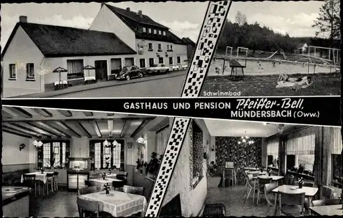 Ak Mündersbach Westerwald, Gasthaus Pension Pfeiffer Bell, Schwimmbad