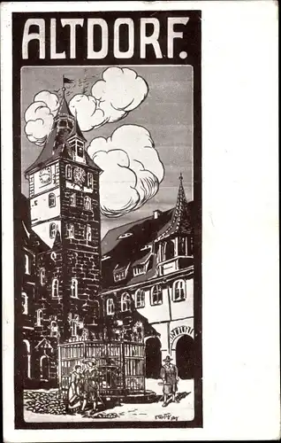 Künstler Ak Altdorf bei Nürnberg in Mittelfranken Bayern, Teilansicht, Wallenstein Festspiele 1912