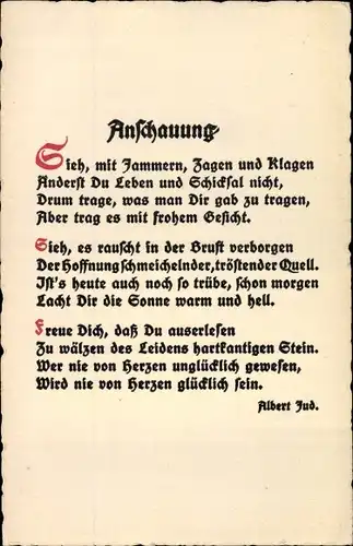 Ak Gedicht von Albert Jud, Anschauung