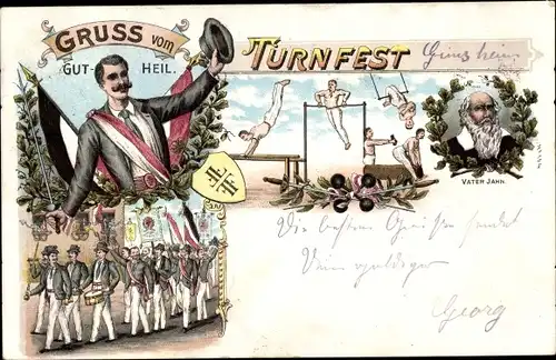 Litho Turnfest im Kaiserreich, Turner, Turnvater Jahn