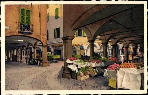 Ak Lugano Kanton Tessin Schweiz, Portici, Obst- und Gemüsemarkt