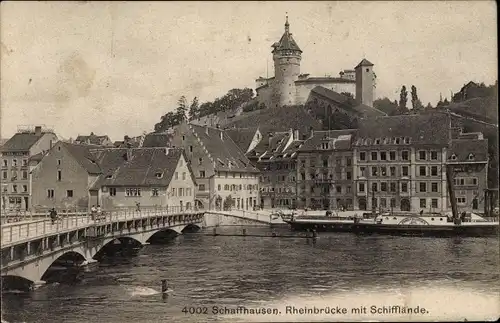 Ak Schaffhausen am Rhein Schweiz, Rheinbrücke mit Schifflände