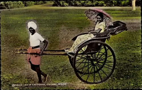 Ak Colombo Ceylon Sri Lanka, Sinhalese Lady in a Rickshaw