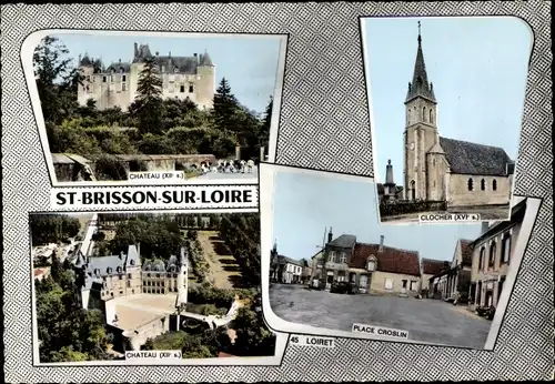 Ak Saint Brisson sur Loire Loiret, Clocher, Chateau, Place Croslin