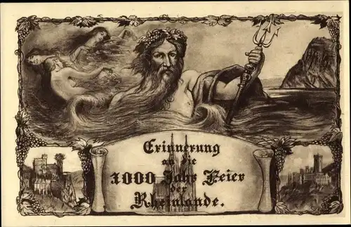Ak Erinnerung an die 1000 Jahr Feier der Rheinlande, Vater Rhein, Kölner Dom