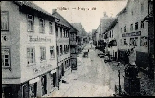 Ak Walldürn im Odenwald, Hauptstraße, Buchhandlung, Gasthaus zum grünen Baum