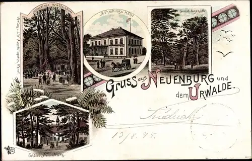 Vorläufer Litho Neuenburg Zetel in Friesland, Möhmking's Waldschänke, Hotel, Schloss, Urwald, 1895