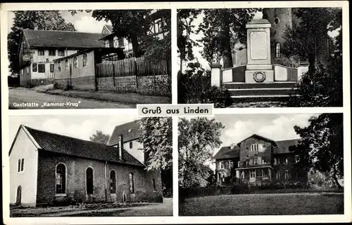 Ak Linden Wolfenbüttel in Niedersachsen, Denkmal, Gaststätte Kammer Krug, Kirche