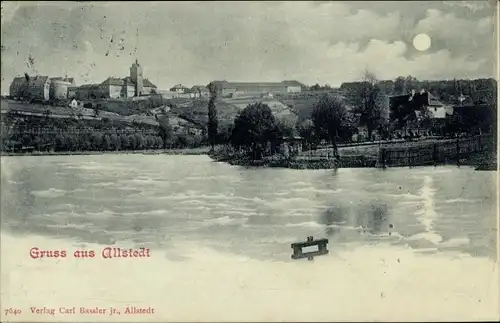 Mondschein Ak Allstedt in Sachsen Anhalt, Blick auf den Ort