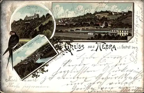 Litho Nebra an der Unstrut im Burgenlandkreis, Vitzenburg, Ort von Vitzenburg gesehen, Bahnhof