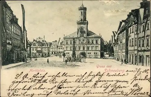 Ak Schneeberg im Erzgebirge, Marktplatz, Rathaus