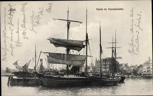 Ak Kiel in Schleswig Holstein, Partie im Handelshafen, Segelschiff