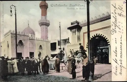 Ak Düsseldorf am Rhein, Straße in Kairo, Ausstellung, Kamele