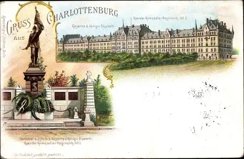 Litho Berlin Charlottenburg, Kaserne d. Königin Elisabeth, Garde Grenadier Regt. No. 3
