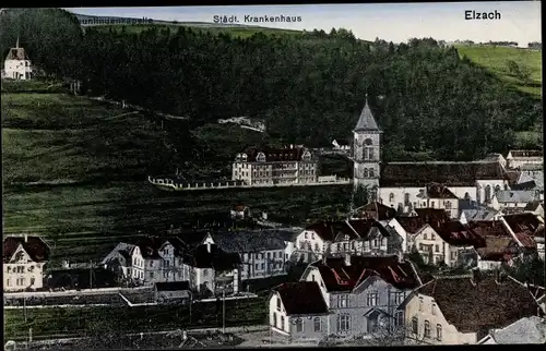 Ak Elzach in Baden-Württemberg, Städtisches Krankenhaus, Blick auf den Ort