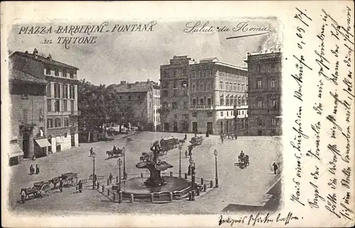 Ak Roma Rom Lazio, Piazza Barberini, Fontana del Tritone