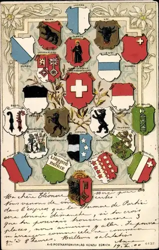 Wappen Litho Schweiz, Kantonalwappen, Appenzell, Thurgau, Neuchatel, Bern, Luzern
