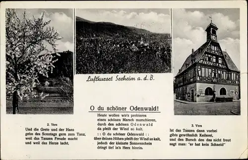 Ak Seeheim Jugenheim an der Bergstraße, Rathaus, Totale, Gedicht