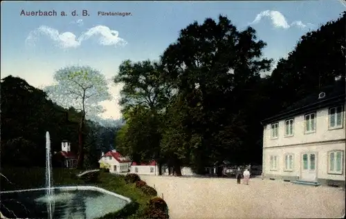 Ak Auerbach Bensheim, Blick aufs Fürstenlager, Brunnen