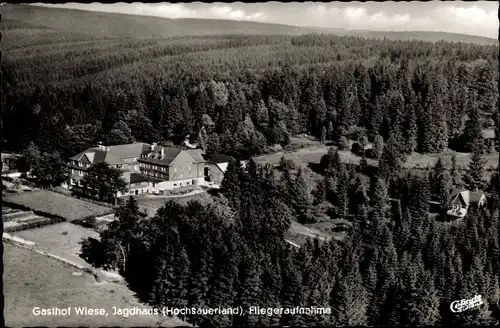 Ak Fleckenberg Schmallenberg, Gasthof Wiese, Jagdhaus, Fliegeraufnahme