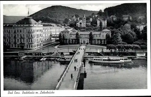 Ak Bad Ems an der Lahn, Badehaus m. Lahnbrücke