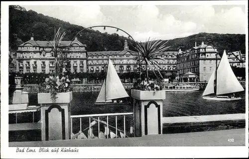 Ak Bad Ems an der Lahn, Blick auf Kurhaus, Segelboote