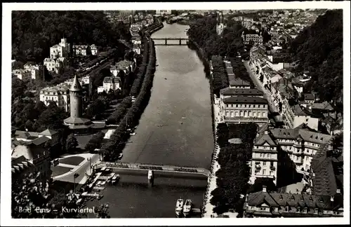 Ak Bad Ems an der Lahn, Fliegeraufnahme, Kurviertel