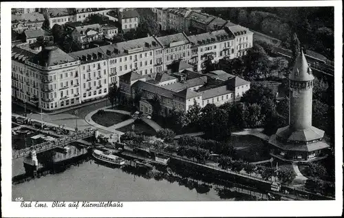 Ak Bad Ems an der Lahn, Fliegeraufnahme vom Kurmittelhaus, Turm