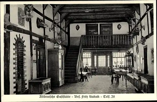 Ak Himmighausen Nieheim Westfalen, Altdeutsche Gaststätte, Fritz Kukuk, Geweihe